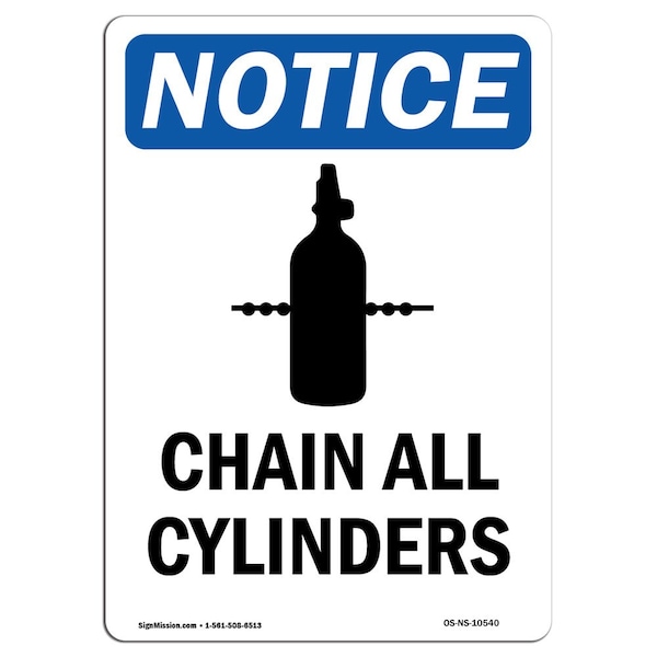 Safety Sign, OSHA Notice, 18" Height, Chain All Cylinders Securely Sign With Symbol, Portrait